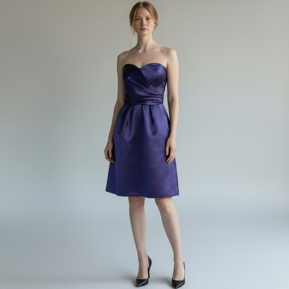 Alfred Sung Purple Satin Strapless Cocktail Dress Sweetheart Neckline Pockets 8